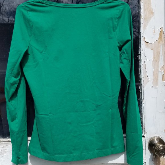 Lands' End Green Long Sleeve V Neck T-Shirt - Picture 2 of 5